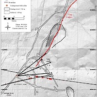 Veta Guijas, Promontorio mine and vein zone, showing plan projections of underground workings, Minaurum drill holes, and 1960s underground drilling.