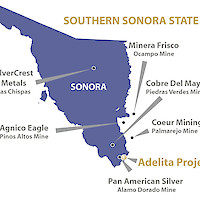 Alamos project is located in Southern Sonora State (SSR) nearby several projects and mines.  Pan American's Alamo Dorado mine borders on the West.  This presentation/website contains information about other properties in which Minaurum does not have an interest including Agnico Eagle Mines Ltd, Coeur Mining Inc, Fortuna Silver Corp, Minera Frisco, Pan American Silver Corp, Silvercrest Metals Inc.  Information about these properties is not necessarily indicative of the mineralization on the Company's properties.